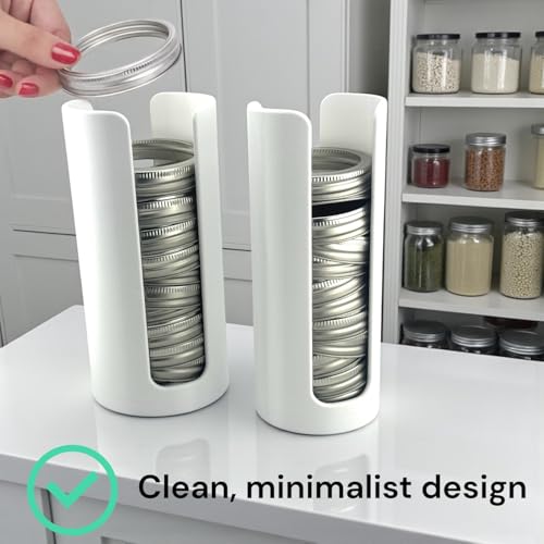 Mason Jar Lid Organizer | White Plastic Lid Storage Rack for Wide & Regular Mouth Mason Jars | Stackable Countertop & Cabinet Organizer | Fits Metal & Plastic Canning Lids