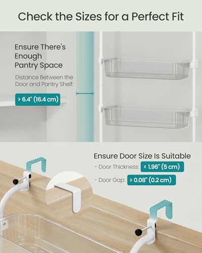 SONGMICS Over the Door Pantry Organizer, 6-Tier Kitchen Pantry Door Organizer with Adjustable Tall Baskets, Hanging Spice Rack, for Bedroom Bathroom Laundry Room, Transparent UKCS046WG01 - color: Transparent