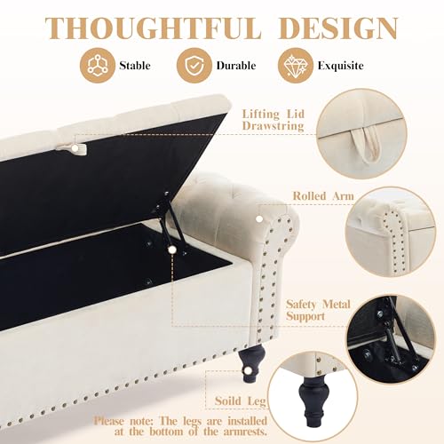 51" Storage Ottoman Bench, End of Bed Bench for Bedroom, Storage Ottomans for Foot of Bed, Chenille Upholstered Benches, Window Benches for Living Room, Entryway, Beige - color: Beige