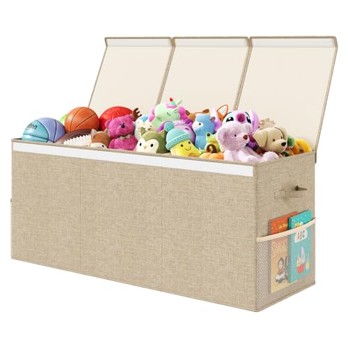 Extra Large Toy Box Chest with Lid, Kids Toy Storage Organizer for Boys Girls, Big Toy Bin Basket Extra Large Toy Storage Box for Living Room Playroom Nursery (40" x14" x16") - color: Beige