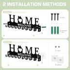 Key Holder Wall Mount, Metal Adhesive Key Hanger with 10 Hooks, 2 Installation Methods, Black - style: 10 Hooks