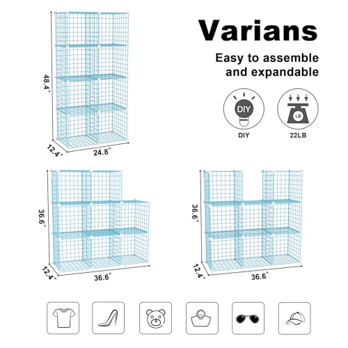 C&AHOME Wire Cube Storage, 8 - Cube Organizer Metal C Grids, Modular Shelves Units, Closet Organizer, Ideal for Home, Office, Living Room, 24.8" L x 12.4" W x 48.4" H, Blue UWCS3008B - color: Blue, size: 8 Cube