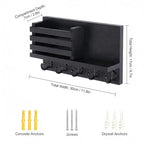 Wall Key and Mail Holder, Mail Organizer with 5 Metal Key Hooks, Selected Tung Wood, 11.8 x 6.7 inches, Includes mounting Hardware (Black) - color: Black