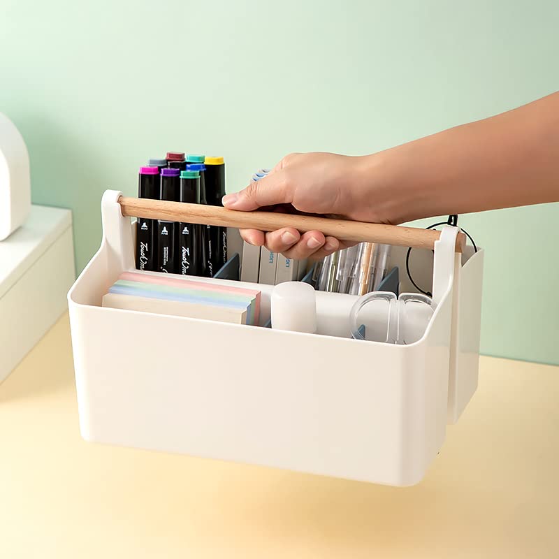 Vidifor 3 pcs Large Portable Craft Caddy with Handle, Cleaning Tote, DIY Divided Basket for Art Colored Pencils Pen Makeup (Pink/Blue/Yellow Dividers) - color: Pink/ Blue/ Yellow Dividers