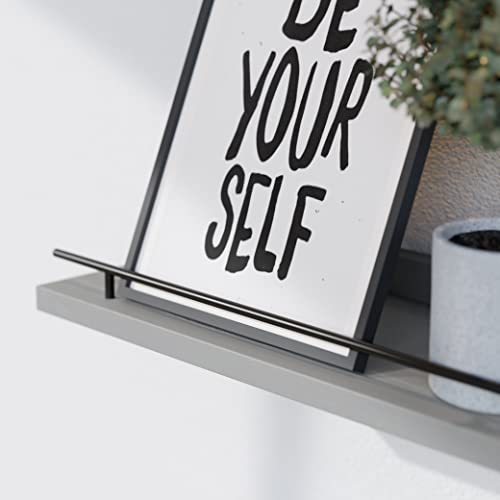 WOPITUES Floating Shelves with Black Metal Guardrail, Shelves for Wall Decor Set of 3, Wall Shelves for Bedroom, Bathroom, Kitchen, Living Room, Plants, Picture Frames, Art- Grey - color: Grey, size: 15.7 inch