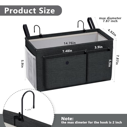 Edudif Bedside Caddy Bedside Organizer with Fixed Straps & Water Bottle Holder, Bunk Bed Caddy ideal for Home, Dorm, Hospital, Crib, Versatile Bedside Storage Solution (Black 2pcs) - color: Black 2pcs