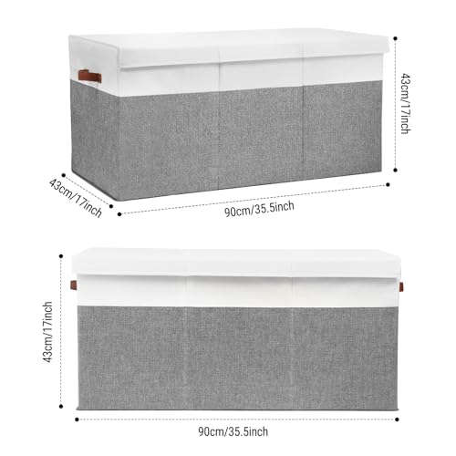 Gowee Extra Large Toy Storage Box with Lid, Sturdy Toys Storage Chest Bin Organizer Basket with Dividers for Kids, Boys, Girls, Nursery, Closet, Bedroom, Playroom 35.5"x17" x17"(Grey and White) - color: Grey and White, size: 35.5"x17" x17"