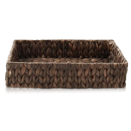 Casafield Set of 2 Bathroom Storage Baskets, Espresso - Water Hyacinth, 15.75" W x 11.25" D x 3.25" H, Woven Toilet Tank Topper Bins for Organizing Tissues, Toilet Paper, Toiletries, Shelves - color: Espresso - Hyacinth, size: 15.75" x 11.25" x 3.25"
