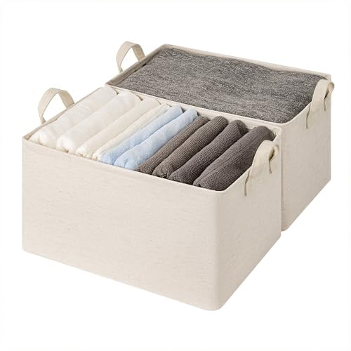 StorageWorks Storage Bins, Shelves Baskets for Organizing, 45L Extra Large Fabric Closet Organizers with Handles, Metal Frame, Beige-Cotton-linen, 2-Pack - color: Beige（Cotton-linen）, size: 19" L x 13 ¼" W x 11" H