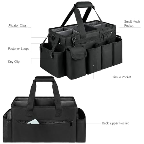 Cleaning Caddy Bag,Extra Large Cleaning Supplies Organizer with Handle for Housekeepers,Black - color: Black, size: Extra Large