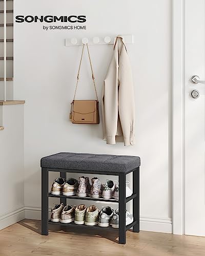 SONGMICS Shoe Bench, Storage Bench, Entryway Bench with Cushion, Shoe Shelf with Seat, Space-Saving, Modern Style, for Living Room, Bedroom, Hallway, Dark Gray and Ink Black ULBS576B33 - color: Dark Gray + Ink Black, size: 23.6"W