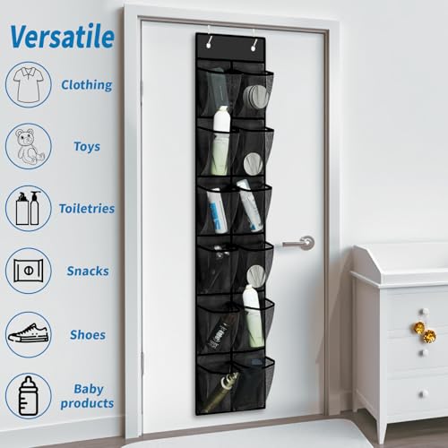 MSLOVE Narrow Over The Door Shoe Organizer, 12 Large Mesh Pockets Hanging Shoe Organizer for Closet Organizers and Storage, Black, 2 Pack - color: Black