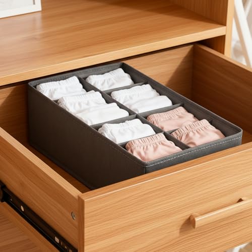 1 Pcs Drawer Organizer Storage Box for Underwear Socks Closet Divider for Wardrobe Dresser Vanity Space Saving Use(8-Grid Grey) - color: Grey-4, size: Medium