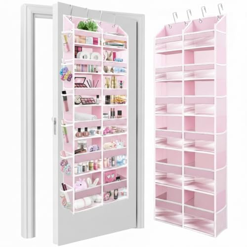 HOMELUX THEORY UPGRADED 6 Tiers Over The Door Organizer Hanging - 100D EXTRA THICK & 50lbs HUGE CAPACITY, 12 Side Mesh Pockets Over The Door Shoe Organizer, Hanging Closet Organizer (Baby Pink, XL) - color: 4. Baby Pink, size: XL 1 set