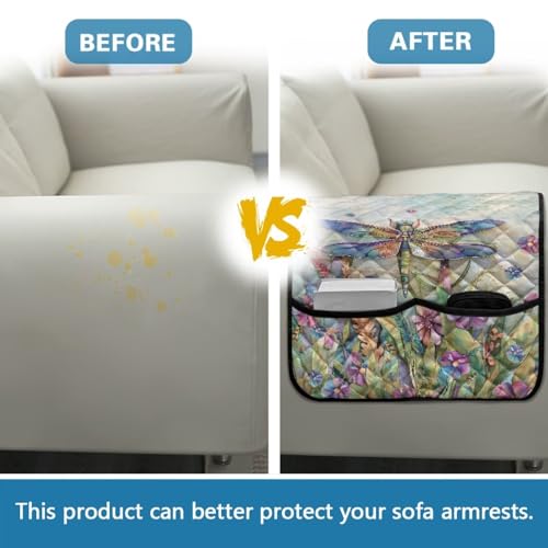 Dragonfly Daisy Print Couch Arm Covers with 2 Pocket Storage Water Resistant Sofa Chair Armrest Protector Stain Resistant Recliner Armrest Organizer for Dogs Cats Pet - color: Dragonfly Daisy