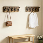17" Coat Rack Wall Mount, Rustic Wall Mounted Coat Rack, Pine Solid Wood Coat Hook Hanger with 5 Metal Hooks- Wall Coat for Hanging Clothes Key Robes Towels Coats - color: Brown, size: 17 inch