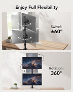 HUANUO Vertical Dual Monitor Mount, Stacked Monitor Stand for 2 Monitors with Height Adjustment Computer Monitor Arm Supports Two 17 to 32 Inch with C Clamp Each Desk Mount Hold up to 17.6lbs
