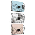 YBING Wall File Organizer for Office Hanging Wall File Holder and Basket Set of 3 Hanging File Rack with Hooks Metal Wall Storage for Office Living Room Black