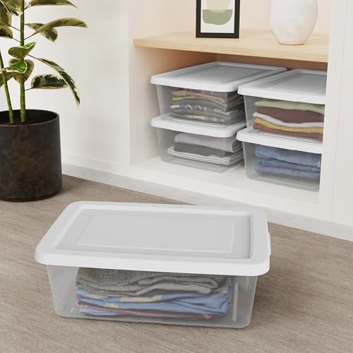 Sterilite 45 Pack Storage Box, 12 Quart Stackable Tote, Clear Plastic Container with Secure Snapping Lids for Home and Office Organization, White - size: 12 Quart, style: 45