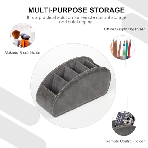 TV Remote Control Holder with 5 Compartments,Pu Leather Remote Caddy/Tray Bedside Table Desk Storage Organizer for DVD, Blu-Ray, Media Player, Heater Controllers andMakeup storage box (Grey) - color: Grey