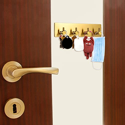 Picowe Key Holder for Christmas Wall Decorative, Adhesive Stainless Steel Key Hooks, Key Hanger Key Organizer Towel Hook Coat Hanger for Entryway Hallway Kitchen (Four Rows, Golden 1 PC) - color: Gold