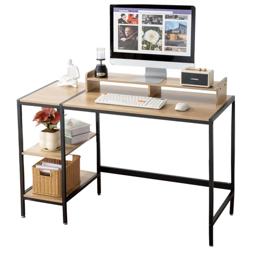 MINOSYS 47-inch Computer Desk with Storage Shelf - Natural Wood Ideal Gaming Desk for Bedrooms, Small Spaces, and Home Offices Modern Writing Desk for PCs. - color: Tx-ash, size: 47 inch
