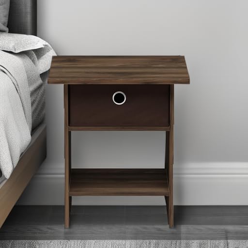 Furinno Dario End Table / Side Table / Night Stand / Bedside Table with Bin Drawer, 1-Pack, Columbia Walnut/Dark Brown - color: Columbia Walnut/Dark Brown, size: 1-Pack, Upper Bin