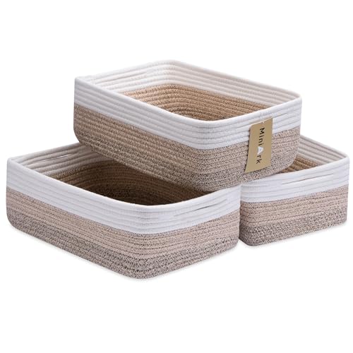 MiniArk Large Shallow Organizing Baskets 15x11x5.1 Inches - Rope Woven Storage Bins for Bathroom, Shelves, Cube Closet, Gradient Brown 3 Packs - color: Gradient Brown, size: 3pcs-L15×W11×H5.1"