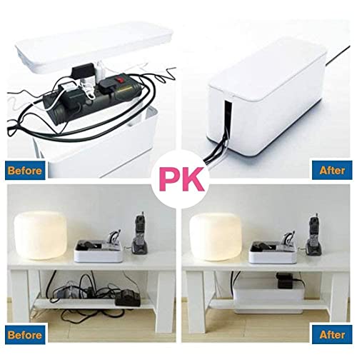 [Set of Three] Cable Management Boxes Organizer, Large Storage Wires Keeper Holder for Desk, TV, Computer, USB Hub, System to Cover and Hide & Power Strips & Cords (Ice White) - color: White
