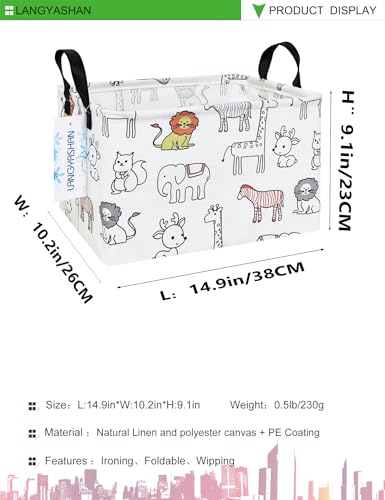LANGYASHAN Rectangular Storage Bin Collapse Canvas Fabric Cartoon Storage Basket with Handles for Organizing Home Kitchen Boys and Girls Toys Office Closet Shelf Baskets (Rec Simplified Zoo) - color: Rec Simplified Zoo