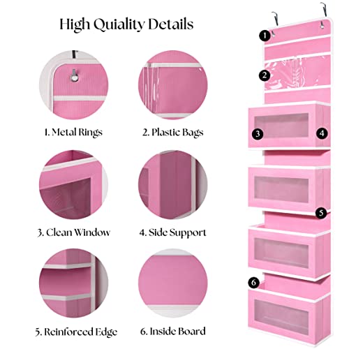 Giraffe Creation Over Door Organizer with 4 Large Capacity Pockets, Hanging Organizer Storage for Closet Bathroom Nursery Bedroom Dorm, Toys Cosmetics Sundries and Baby Essentials, Pink - color: Pink