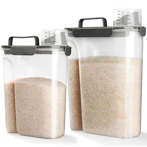 Viretec Rice Storage Container, 10 to 20lb Dry Food Airtight Dispenser, Pet Dog Cat Food Canister, BPA Free Clear Plastic Kitchen and Pantry Bin for Oatmeal, Cereal, Pasta, Flour Pack of 2 Grey - color: 10L+6L/Grey