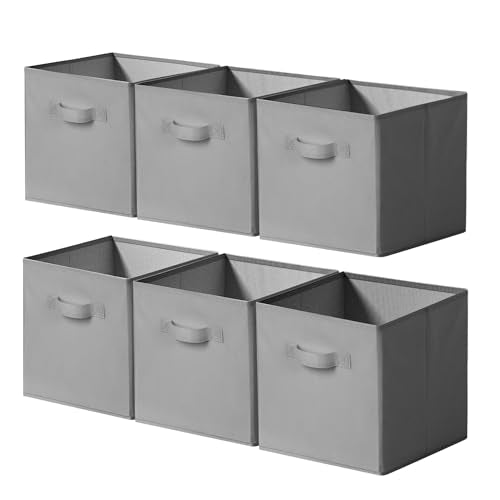 Cupic Cupid 11x11 Storage Cubes, 6 Pack Open Storage Bins with Handles, Storage Cube Organizer for Clothes and Toys, Collapsible Cube Bins for Closet, Shelves, Offices, Gray - color: Gray, size: 11 Inch