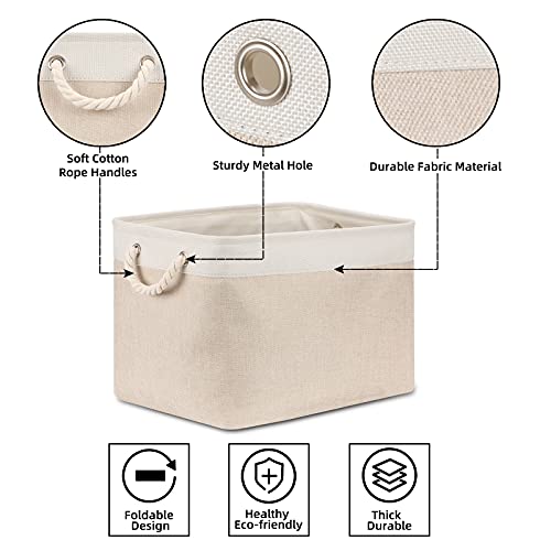 Bidtakay Beige Storage Basket Large Fabric Cloth Baskets [2-Pack] Tall Rectangular Shelf Baskets 16X11.8X11.8 in Canvas Collapsible Storage Bins with Handles for Organizing Living Room(White&Beige) - color: White&Beige, size: 2 Pack-L-16x11.8x11.8 In
