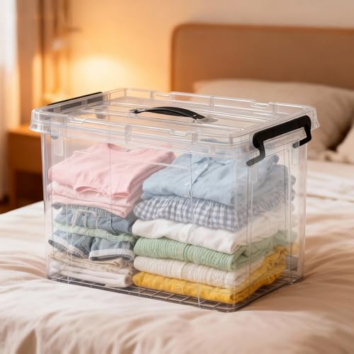 90 QT 6-Pack Heavy-Duty Stackable Clear Storage Bins with Lids - Premium Clear Plastic Organizing Containers for Home, Office, BPA-Free, Pull Handles and Secure Latches - style: 90 QT 6-Pack