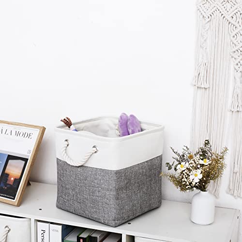 11 x 11 Inch Storage Cubes, 6 Pack Large Collapsible Fabric Storage Bin with Ropes, Foldable Storage Cubes for Home, Office,Closet, Clothes, Toys Organizer (White&Gray) - color: White&Gray, size: Cube - 11 x 11 x 11 inches (6 Pack)