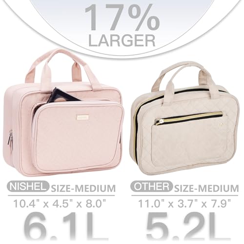 NISHEL Travel Toiletry Bag for Women, Makeup Essentials Organizer, Hanging Case for Accessories, Cosmetics, Medium Size, Pink - color: Pink, size: Medium