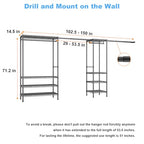 Ulif E11 Heavy-Duty Garment Rack, Metal Freestanding Clothes Rack and Closet Storage Organizer System with 8 Shelves and 4 Hanger Rods, (73.2-97.6)" W x 14.5" D x 71.2" H, Load 1034 LBS, Black - color: Black