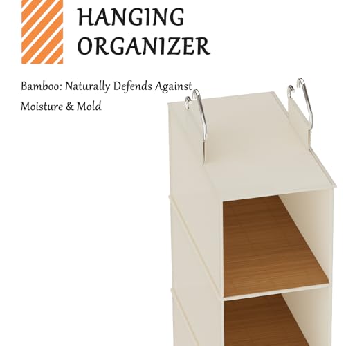 VERONLY Hanging Closet Shelf Shoe Organizer Set of 2 with Woven Bamboo Shelves,11.5 x 31.5 x 5.5 in, 6-Tier Design for Space-Saving Storage,Beige - style: Beige 2-Piece Narrow Hanging Set