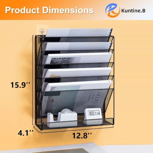 Kuntine.B 6-Tier Wall File Organizer Hanging File Organizer Cubicle Organizer Wall File Holder for Office Home, Black - color: Black, size: 6 Tier & No Hangers