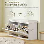 HOMCOM Shoe Bench with Padded Seat Cushion and 2 Flip-Drawers, Entryway Bench Holds up to 529lb, Shoe Cabinet, 40.9x10.2x18.7 Inches, White - color: White, size: 40.9" x 10.2" x 18.7"