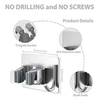 homeasy Mop Broom Holder No Drill, Mop Broom Organizer Wall Mounted Heavy Duty with Hooks Hanger, Self Adhesive Stainless Steel 4Pcs for Bathroom, Kitchen, Office (Silver) - color: Silver