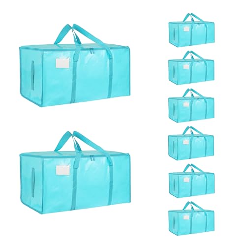 8 Pack-Extra Large Heavy Duty Moving Bags - Waterproof Storage Totes with Handles & Zippers, Foldable for College Dorm, Storage (lake blue) - color: lake blue, size: 8