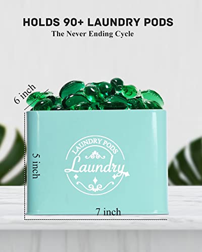 SACREDAY Laundry Pods Holder with Hinged Lid, Farmhouse Space-Saving Metal Container for Laundry Room Decor Organization and Storage, Detergent Dispenser for Efficient Laundry Room Use (Green) - color: Green