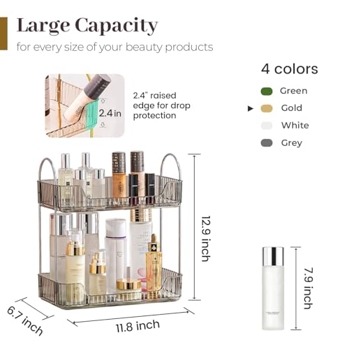 Aveniee Bathroom Counter Organizer Countertop, Makeup Perfume Shelf Storage, 2 Tier Skincare Cosmetic Tray for Dresser Vanity - Grey - color: Classic Grey, size: 2 Tier