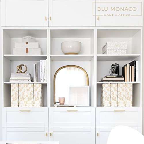 BLU MONACO | Set of 4 Foldable Magazine Storage Boxes with Gold Floral Pattern | Decorative Vertical File Organizers with Gold Label Holders for Desk, Shelves & Home Office - color: Floral Gold