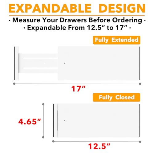 SpaceAid Bamboo Dresser Drawer Dividers 6 Pack, (Need 4.65" Deep Drawer) Adjustable 12.5“-17” Organizers, Expandable Organization for Clothing, Clothes, Dressers, White - color: WHITE, size: 4.65''H, 12.5''-17''L
