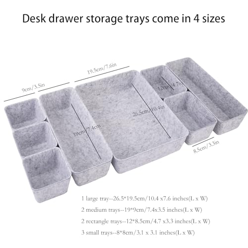 Desk Drawer Organizer Bins, 8pcs Felt Shallow Bathroom Storage Trays, Office Accessories & Workspace Organizers Jewelry & Makeup Boxes Containers(Grey) - color: Grey