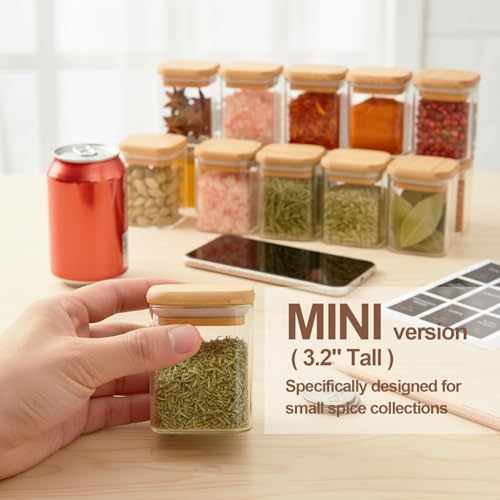 ComSaf Spice Jars with Label 4oz 16 Pack, Glass Spice Jars with Bamboo Lid, Mini Seasoning Containers with 54 Black Labels, Stackable for Kitchen, Pantry Organization, Loose Tea, Herbs, Powders, Salt - size: 4oz*16