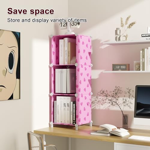 UNKU Cube Storage Organizer, 3 Cube Closet Organizer Storage Shelves, DIY Stackable Bookcase, Clothes Organizer Shelf for Closet, Bedroom, Living Room, Cabinet, Home, Office, Pink - color: Pink, size: 3cube
